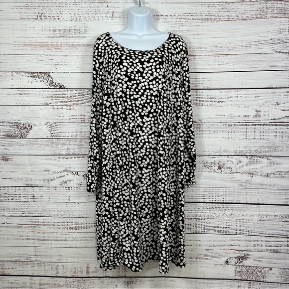 Ellos Black Geometric Print 3/4 Sleeve Shift Dress NWOT - Picture 1 of 14